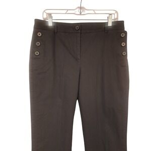 TALBOTS 10 Cropped Pants‎ Sailor Style Button Accent Cotton Blend Black Nautical